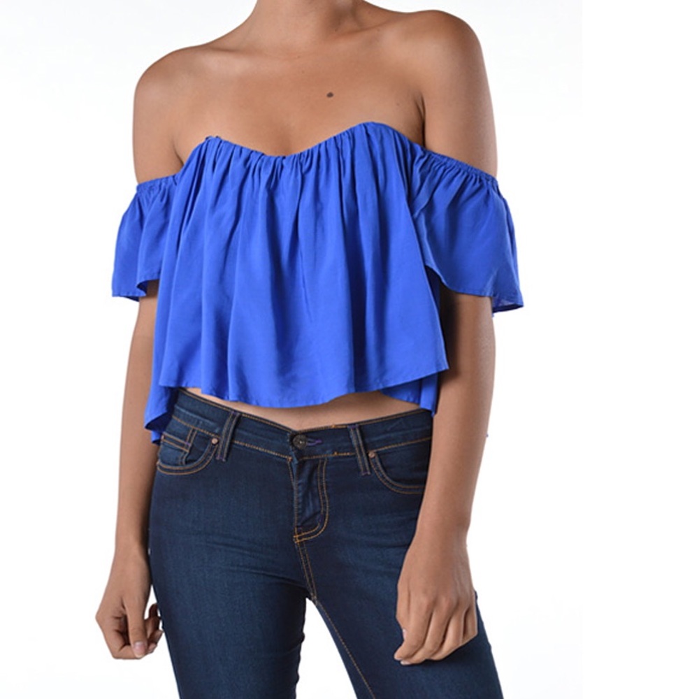 Bohemian Off Shoulder Bright Navy Blue Top